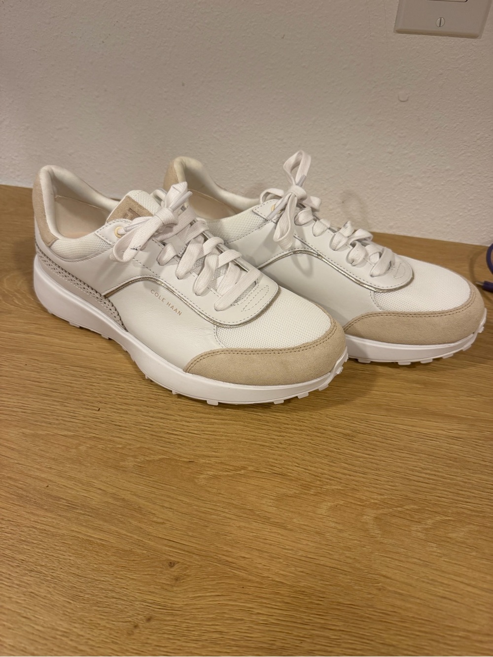 Cole Haan White and Beige Casual Leather & Suede Sneakers